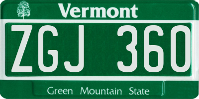 VT license plate ZGJ360