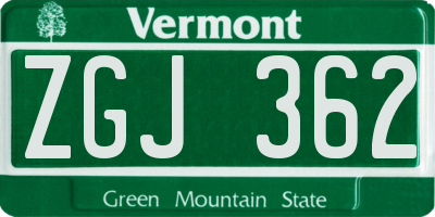 VT license plate ZGJ362