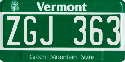 VT license plate ZGJ363