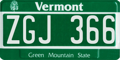 VT license plate ZGJ366