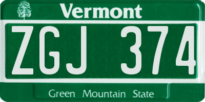 VT license plate ZGJ374
