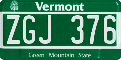 VT license plate ZGJ376