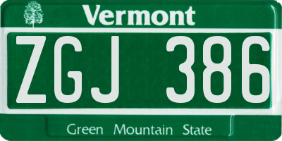 VT license plate ZGJ386