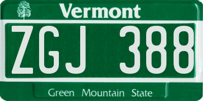 VT license plate ZGJ388