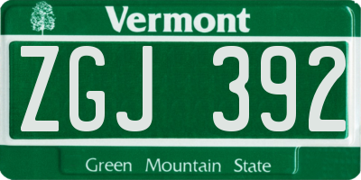 VT license plate ZGJ392