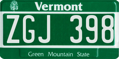 VT license plate ZGJ398
