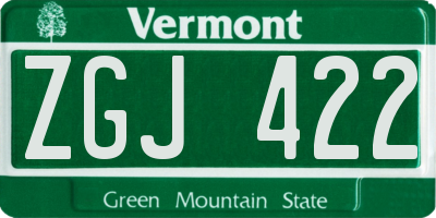 VT license plate ZGJ422