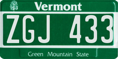 VT license plate ZGJ433