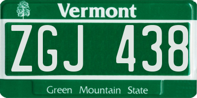 VT license plate ZGJ438