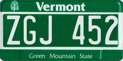 VT license plate ZGJ452