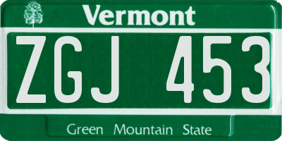 VT license plate ZGJ453