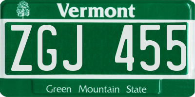VT license plate ZGJ455