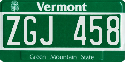 VT license plate ZGJ458