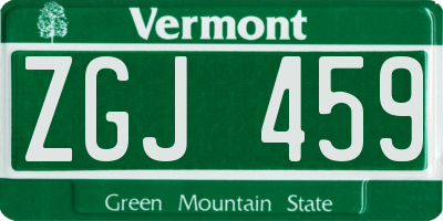 VT license plate ZGJ459