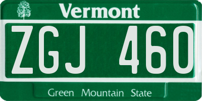 VT license plate ZGJ460