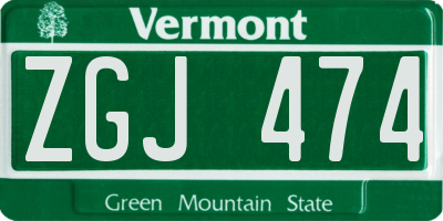 VT license plate ZGJ474