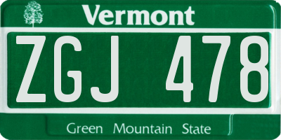 VT license plate ZGJ478