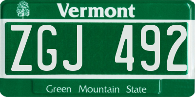 VT license plate ZGJ492