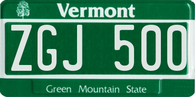 VT license plate ZGJ500