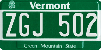VT license plate ZGJ502