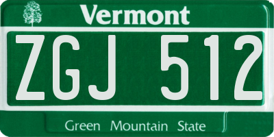 VT license plate ZGJ512