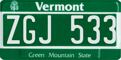VT license plate ZGJ533