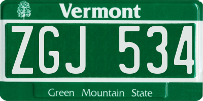 VT license plate ZGJ534