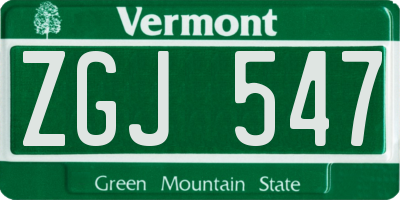VT license plate ZGJ547