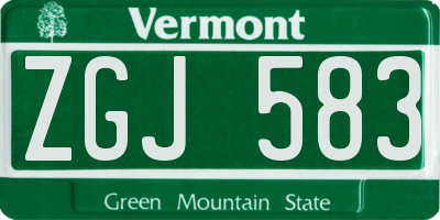 VT license plate ZGJ583