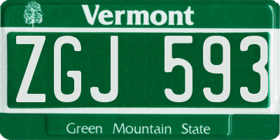VT license plate ZGJ593