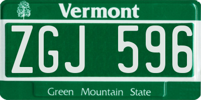 VT license plate ZGJ596