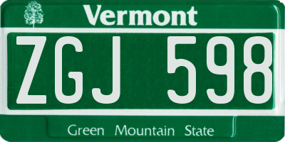 VT license plate ZGJ598
