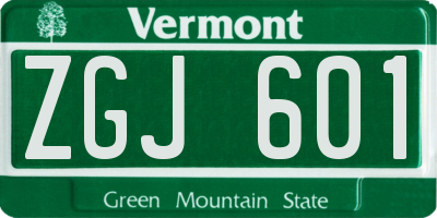 VT license plate ZGJ601