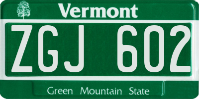 VT license plate ZGJ602