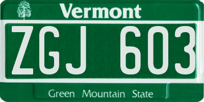 VT license plate ZGJ603