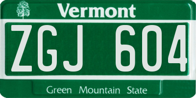 VT license plate ZGJ604