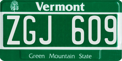 VT license plate ZGJ609