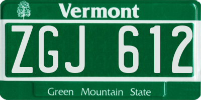 VT license plate ZGJ612