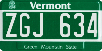 VT license plate ZGJ634