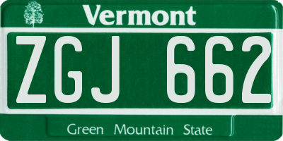 VT license plate ZGJ662
