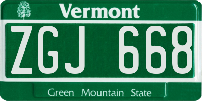 VT license plate ZGJ668