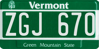 VT license plate ZGJ670