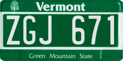 VT license plate ZGJ671