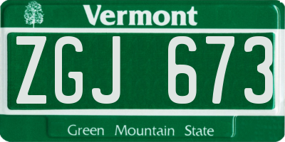 VT license plate ZGJ673