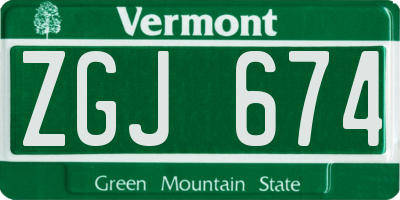 VT license plate ZGJ674