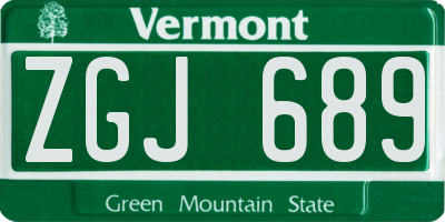 VT license plate ZGJ689