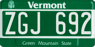VT license plate ZGJ692