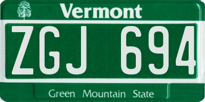 VT license plate ZGJ694