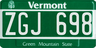 VT license plate ZGJ698