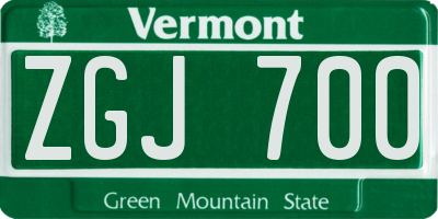 VT license plate ZGJ700